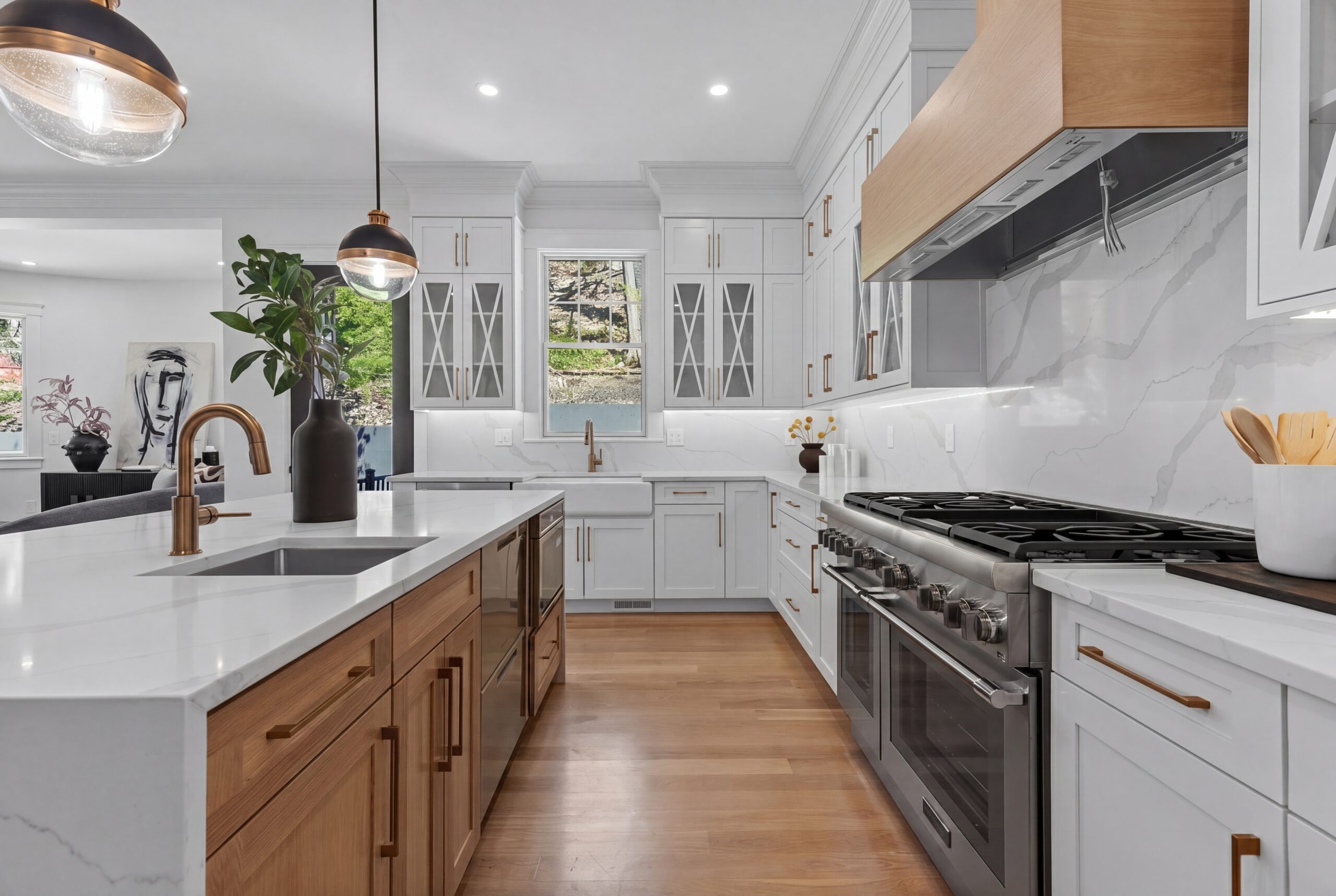 Modern open concept kitchen white cabinets 4459 Washington Street Roslindale Massachusetts Design Resource Team