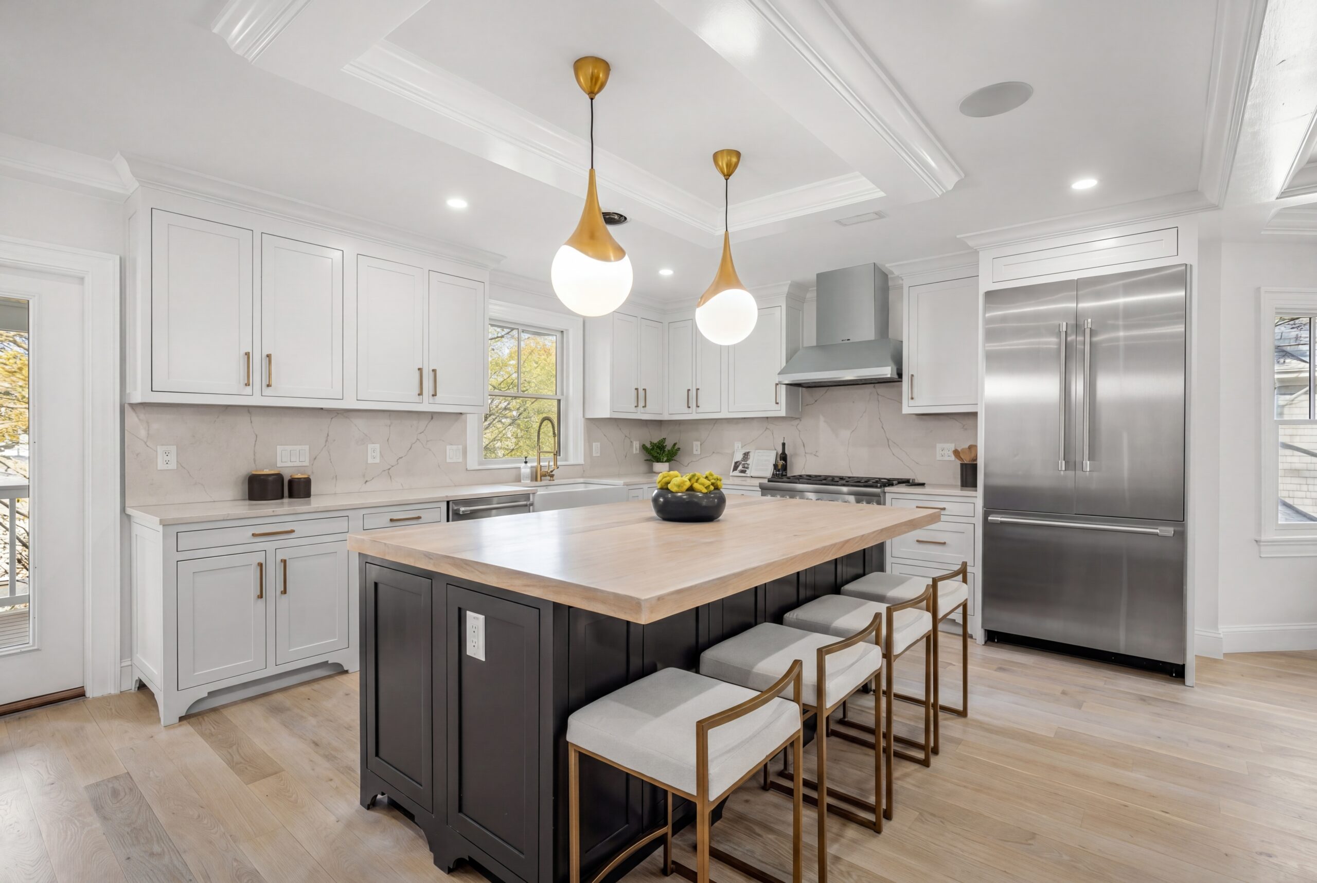 Modern open concept kitchen white cabinets 4459 Washington Street Roslindale Massachusetts Design Resource Team