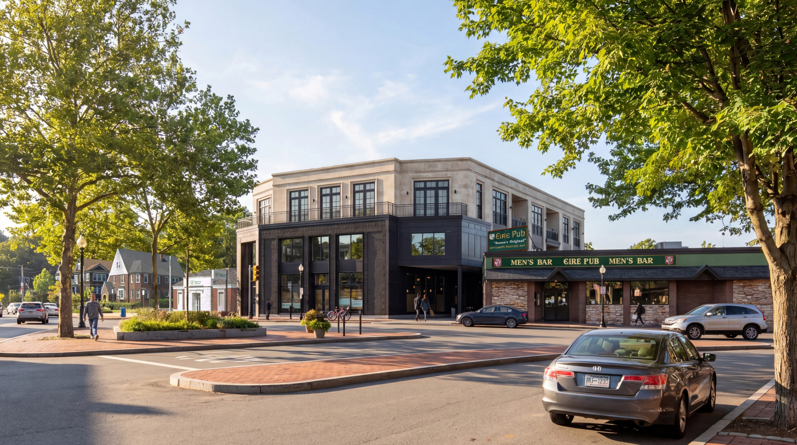 **Mixed-use development featuring contemporary architecture with ground-floor commercial space, upper-level residences, pedestrian-friendly streetscape, and urban infill design in a walkable downtown neighborhood.